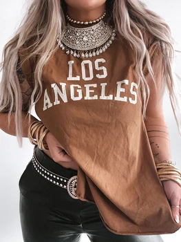 Seeyoushy Los Angeles, A Cidade Imprimir Verão as Mulheres T-Shirt Y2K Fenda Lateral de 90 Meninas Vintage Camiseta Solta Estilo Americano Tops