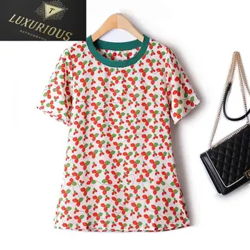 Moda Mulher Blusas 2024 Diversão de Verão Fina Flor Chiffon de Impressão Gola Redonda Costura coreano Oversized T-shirt 4XL