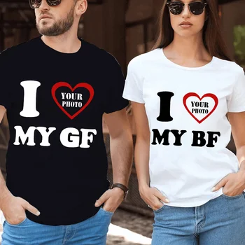 Custom T-Shirt para Homens Mulheres Fazem com que Seu Design Fotos de Casais de Correspondência Personalizada Camisas de Design Original, Presentes Camiseta Mulher Tshirt