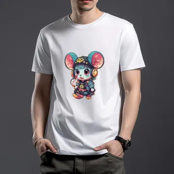 WSFEC S-4XL Gráfico T-Shirts de Verão de Manga Curta Casual, Esporte de Topo de Algodão Respirável Comfort Mouse Padrão Diy Personalizado Tshirt