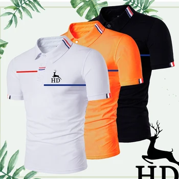 HDDHDHH Marca de Impressão, masculina Casual Polo de Cor Sólida Magro de Camisa Nova Moda de Verão T-Shirt