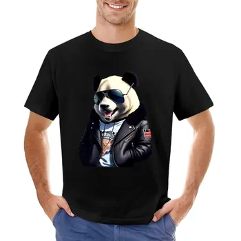 Feliz Aviador panda vestindo Jaqueta de T-Shirt de verão, roupas de suor camisas oversized t-shirt hippie roupas black t-shirts para os homens
