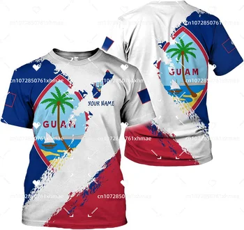 Personalizado gratuitamente Nome de Guam Bandeira Brasão T-Shirt dos Homens de Mulheres Casual Pescoço Redondo de grandes dimensões Mangas Curtas Moda Harajuku Rua Tops