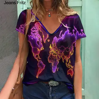 Jeans Fritz Moda das Mulheres T-Shirt de Verão Impressão 3d de Manga Curta, Tops, Camisetas Vintage Casual Y2k Roupas tamanho grande