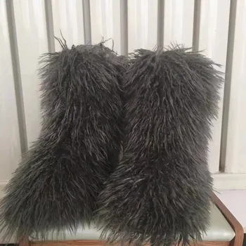 Mulheres Inverno Fofo Falso Fox Fur Botas de Mulher de Pelúcia Quente Botas de Neve de Calçado de Luxo Meninas' Peludos Pele Bottes Moda Inverno Sapato