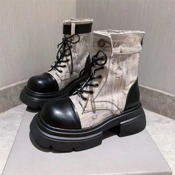 2023 Mulher Tornozelo Moda Botas de Cowboy do Cavaleiro de Inicialização Punk Gótico Clássico Preto Cunhas de Sapatos de Salto Curto Goth Sapatos de Plataforma