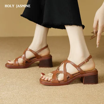 2023 Nova de Verão, Sandálias das Mulheres Dedo do pé Aberto Chunky Calcanhar Sapatos para as Mulheres Sapatos de Plataforma GenuineLeather Sandálias Cocise de Banda Larga Sapatos