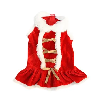 Natal Do Cão De Pelúcia Vestido De Papai Noel Cão Saia De Natal De Cachorro Traje De Natal Roupa Cão Meninas Roupas De Inverno Pequeno Animal De Estimação Saia Vermelha