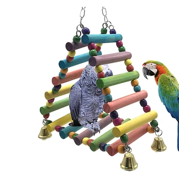 Papagaios Brinquedos Pássaro Balanço De Escalada De Suspensão Escada Ponte De Madeira Do Arco-Íris Papagaio De Estimação Arara Rede Pássaro De Brinquedo Com Sino