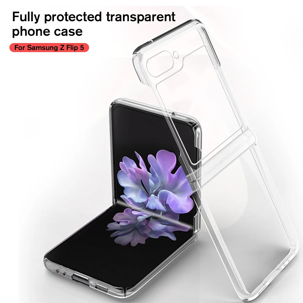 Original Acrílico Transparente de Atualização Anti-Amarelo Case para Samsung Galaxy Z Flip5 5G Capa Slim Fit Anti-knock Soft Shell Fundas . ' - ' . 0