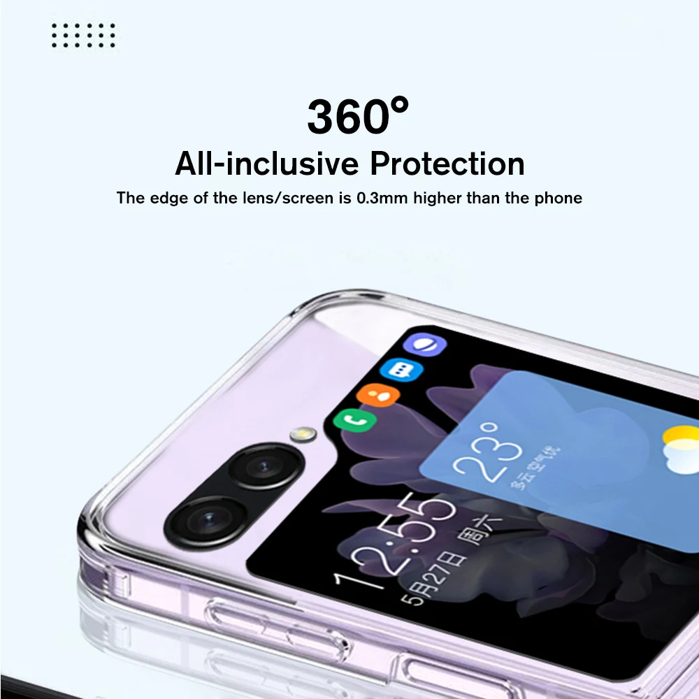 Original Acrílico Transparente de Atualização Anti-Amarelo Case para Samsung Galaxy Z Flip5 5G Capa Slim Fit Anti-knock Soft Shell Fundas . ' - ' . 2