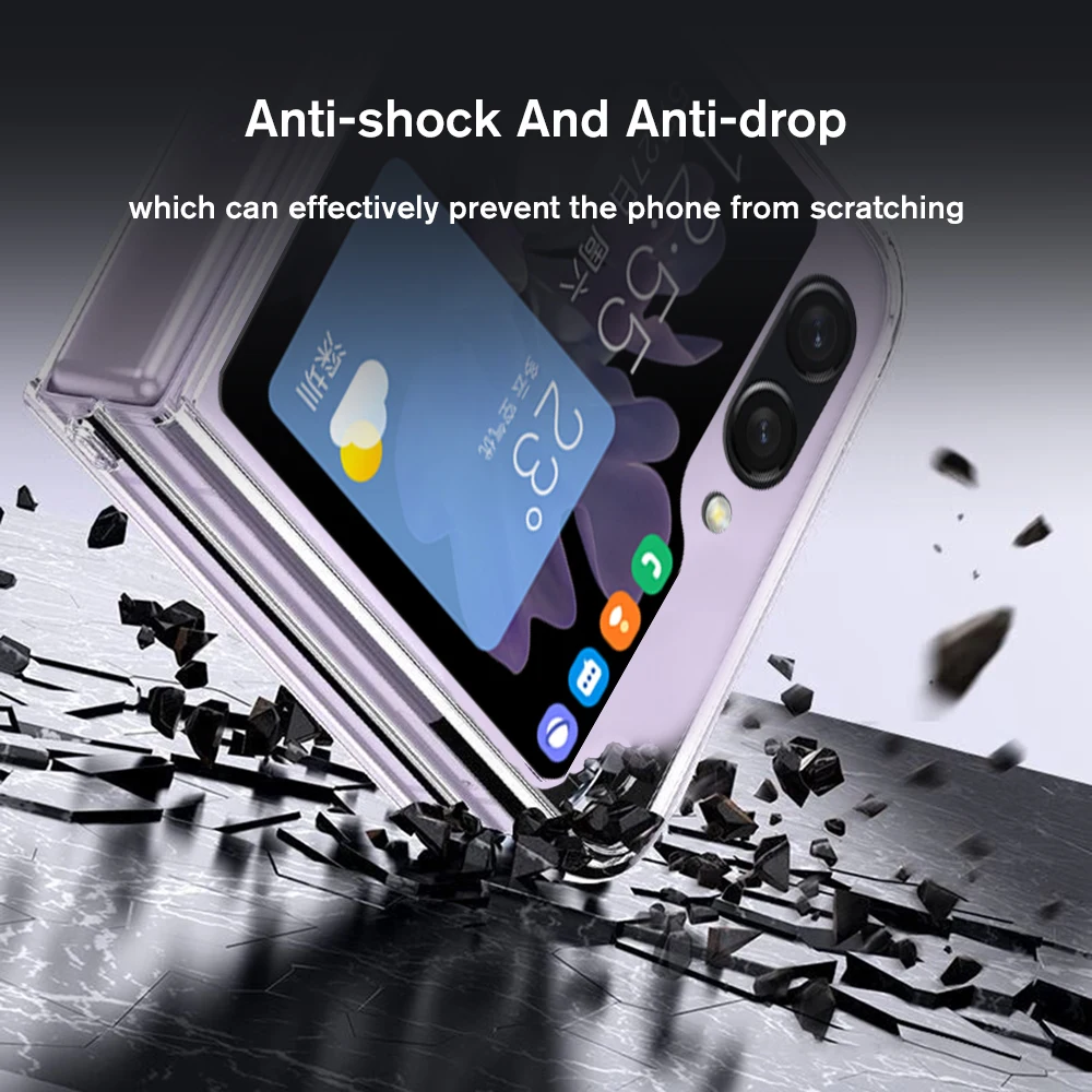 Original Acrílico Transparente de Atualização Anti-Amarelo Case para Samsung Galaxy Z Flip5 5G Capa Slim Fit Anti-knock Soft Shell Fundas . ' - ' . 3