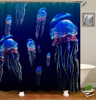 Água-Viva Impresso Cortina De Chuveiro Magia Underwater Sea Life Cortinas De Chuveiro Do Banheiro Decoração Banheira Tela De Tecido Impermeável