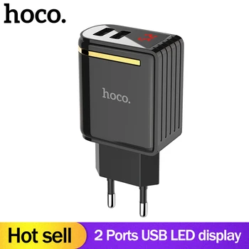 HOCO 5V2.4A 2 Portas USB de Parede de Carregamento Rápido Carregador UE Plug EUA LED de Alimentação Adaptador de vídeo Para iPhone X XS XS Max XR Samsung xiaomi