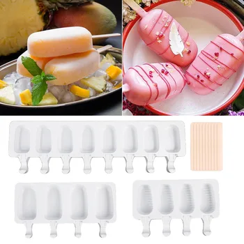 4 Grelha de Elipse de sorvete Modo Domésticos Fazer Cubos de Gelo Gelo Otário Sorbet de Palitos de sorvete com Moldes de Silicone com Palitos de sorvete
