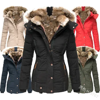 2021 Novo Inverno Quente de lã Casaco de Algodão das mulheres zíper de manga longa slim casaco de algodão com capuz casaco tamanho S-5XL