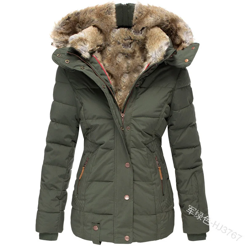 2021 Novo Inverno Quente de lã Casaco de Algodão das mulheres zíper de manga longa slim casaco de algodão com capuz casaco tamanho S-5XL . ' - ' . 1