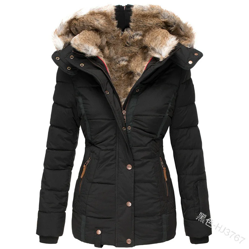 2021 Novo Inverno Quente de lã Casaco de Algodão das mulheres zíper de manga longa slim casaco de algodão com capuz casaco tamanho S-5XL . ' - ' . 2
