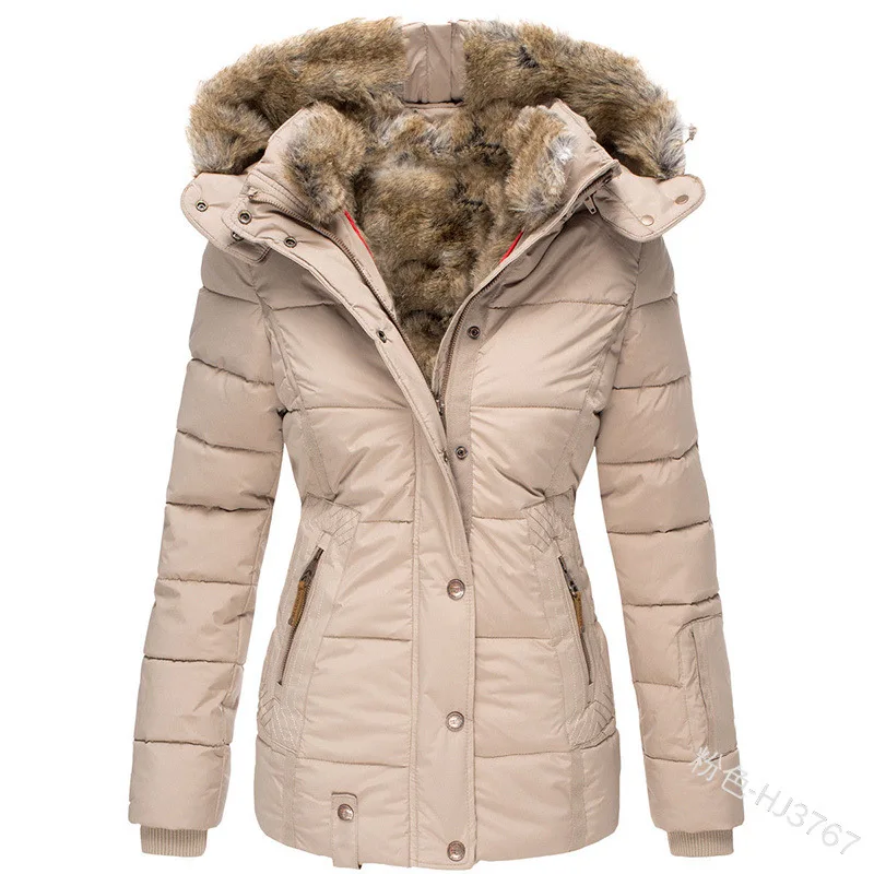2021 Novo Inverno Quente de lã Casaco de Algodão das mulheres zíper de manga longa slim casaco de algodão com capuz casaco tamanho S-5XL . ' - ' . 3