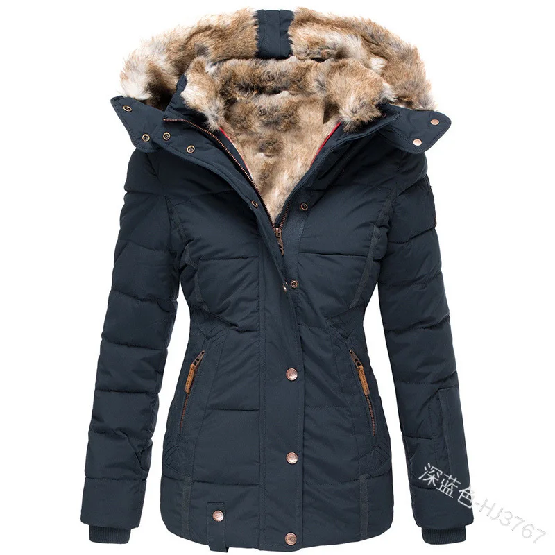 2021 Novo Inverno Quente de lã Casaco de Algodão das mulheres zíper de manga longa slim casaco de algodão com capuz casaco tamanho S-5XL . ' - ' . 4