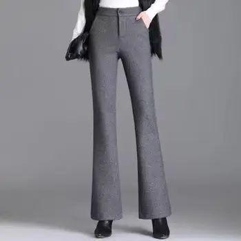 Outono-Inverno Mulheres de Lã de Micro-de-Sino Calças Elegante Casual Mãe Pantalones coreano Moda Cintura Alta-de-Sino L01