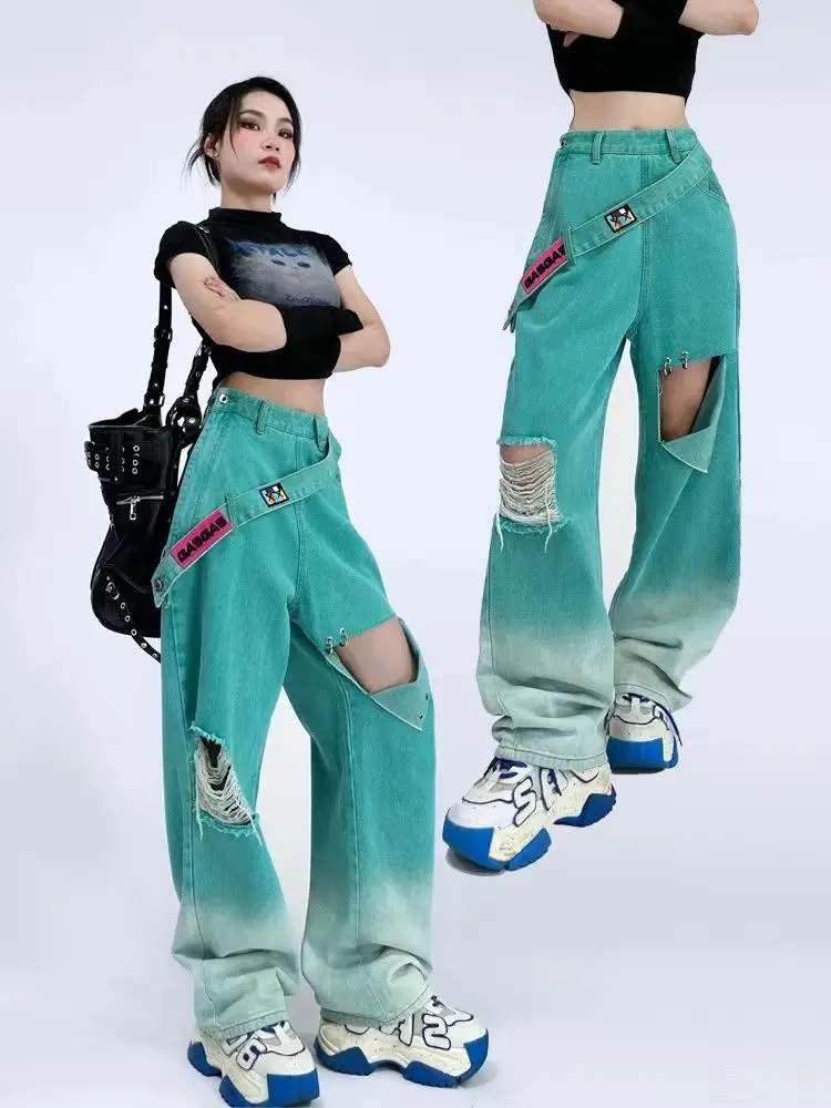 Japonês Harajuku Vintage Verão calça Jeans Nova Moda de Borla Cinto de Mulheres de Calças Soltas, em linha Reta Calças Jeans Rasgados para as Mulheres . ' - ' . 0