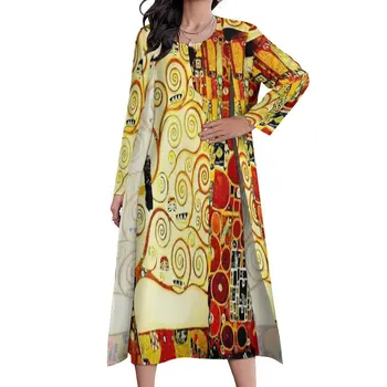 Gustav Klimt Arte de Vestir A Árvore da Vida Night Club Maxi Vestido Moda Boho Praia Vestidos Longos de Duas peças Gráficas Oversize Vestido