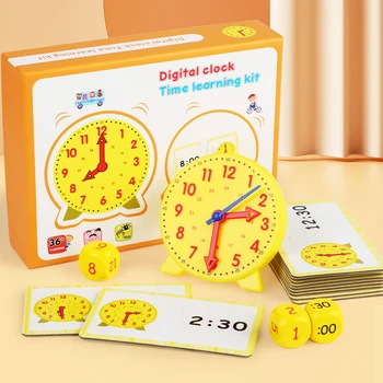 Montessori Matemática Brinquedos De Madeira Do Relógio De Dados De Tempo De Atividade Tempo De Quebra-Cabeça De Correspondência Pré-Escolar Tátil De Aprendizagem Relógio De Brinquedos Educativos