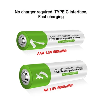 Original AA AAA Recarregável USB Pilhas de 1,5 V 2600mWh do Li-íon da Bateria Para Controle Remoto de Rato Elétrico do Brinquedo Bateria