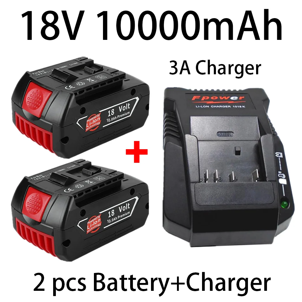 18V 10ah bateria Recarregável de iões de Lítio de Bateria Para Bosch berbequim BAT609 BAT609G BAT618 Carregador 10000mAh Bateria Recarregável . ' - ' . 1