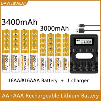 100% Original AA/AAA de 1,5 V bateria Recarregável do Polímero do Lítio-íon da Bateria de 1,5 V AA/AAA Bateria com o carregador de USB