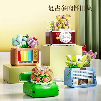 2023 Cidade Criatividade Flor Vintage Home Appliance Vasos De Plantas Modelo De Construção De Blocos De Tijolos De Brinquedos Para As Crianças Do Presente