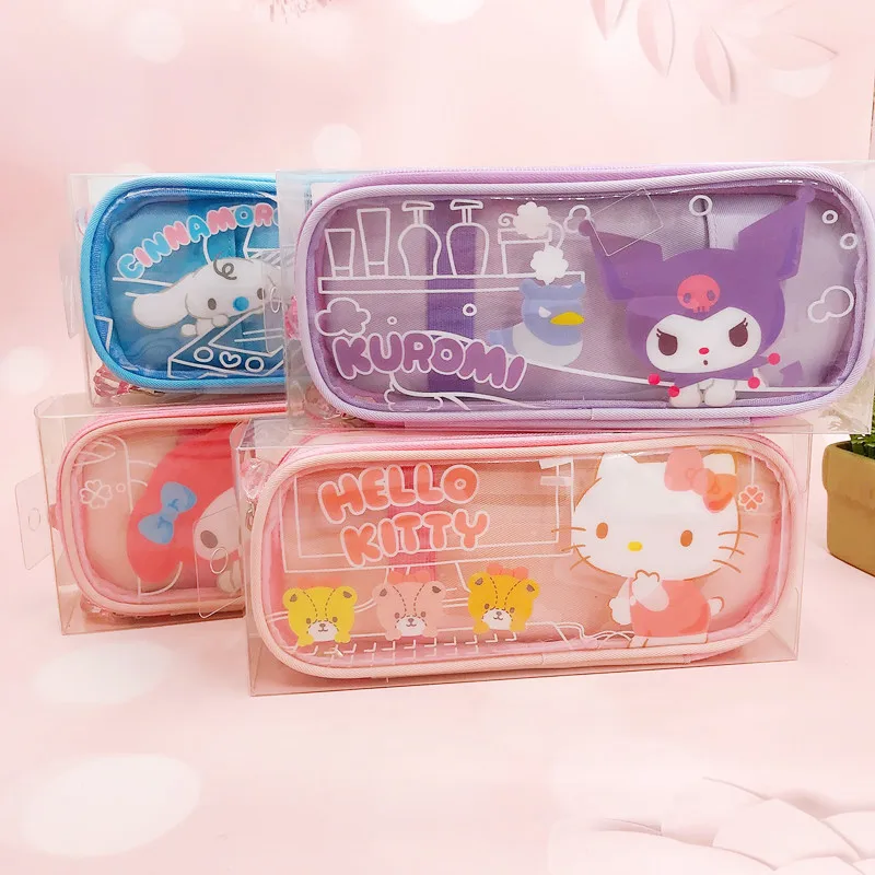 4pcs Kuromi Hello Kitty de Camada Dupla, caixa de Lápis de Bonito e Simples de Pvc com Zíper Menina de papel de carta de Armazenamento Kawaii material de Papelaria . ' - ' . 1