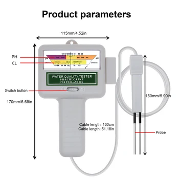 Qualidade da água de um Dispositivo de Teste de Profissionais de PH, Cloro Cl2 Nível Testador de Medidor com Sonda para a Piscina de Água termal Monitor