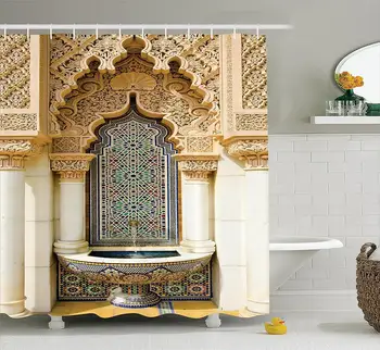 Casa Decoração Marroquina, Cortina de Chuveiro Edifício Vintage Design Tecido de Poliéster Cortina de Chuveiro do Banheiro Definir Decoração de Banho com 12 Ganchos