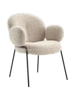Italiano minimalista do designer de cadeira de jantar a luz de luxo branco cordeiro de cabeleireiro cadeira com braços cadeira de lazer cadeira