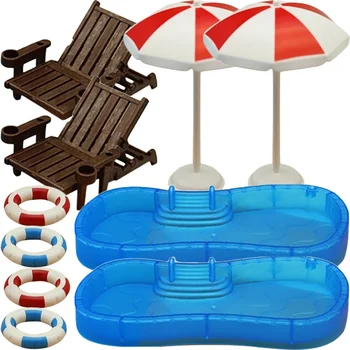 Casa De Praia, Cadeira De Mini-Piscina De Crianças Teatro De Brinquedo Modelo De Mobiliário Acessório De Verão Brinquedos
