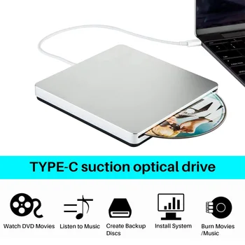 Gravador de DVD externo Tipo de Unidade-C Unidade Óptica Slim Slot de CD/DVD +/- RW Gravador USB C Superdrive para Mac/Janela