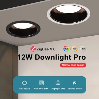 ZigBee3.0 GLEDOPTO 12W RGBCCT LED Smart Luz de Teto Recessed Aplicativo de Voz Alexa Echo Controle Remoto ZigBee2mqtt Conbee SmartThing