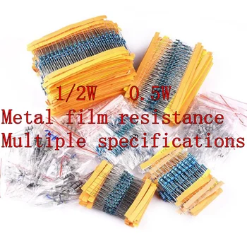 （50pcs） 1/2W de resistores de Filme de Metal De 0,5 W, 1% 1ohm /10/100/1k/10k/100k/1M/2.2/4.7 R/47R/470R/4.7 K/47K/470K/4,7 M/120/150/180/220/300
