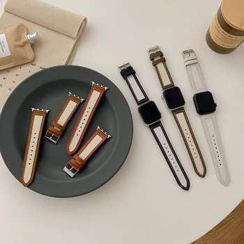 Moda de Nylon laço de Couro Para Apple Faixa de Relógio de Série 7 6 SE 3 2 Luxo Bracelete Pulseira Para o iwatch Banda 45mm 41 42 38 40 44 mm