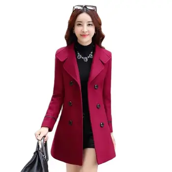 Moda de Abotoamento Duplo de Lã Casaco Feminino 2023 Novo Outono Inverno Slim coreano Casaco Comprimento Médio das Mulheres de Lã Vestuário Tops