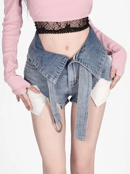 Verão Azul, França Vintage Denim Shorts Mulheres Da Altura Da Cintura De Streetwear Coreano Shorts Feminino Designer Casual Shorts Jeans 2023 Novo