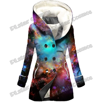 Galaxy Espaço Colorido Nebulosa Padrão 3D em Todo Impresso Moda Mulher com Capuz Casaco de Inverno Casual Grossa Quente casaco com capuz HR13