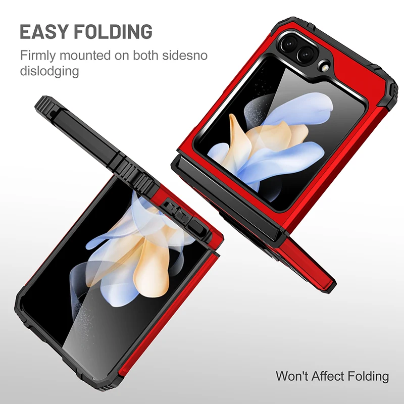 Anti-Derrapante Portátil Anel Case para Samsung Galaxy Z Flip 5 Flip3 5G Flip5 Flip4 Flip 3 4 Dupla Camada Protetora Forte Cobre . ' - ' . 1