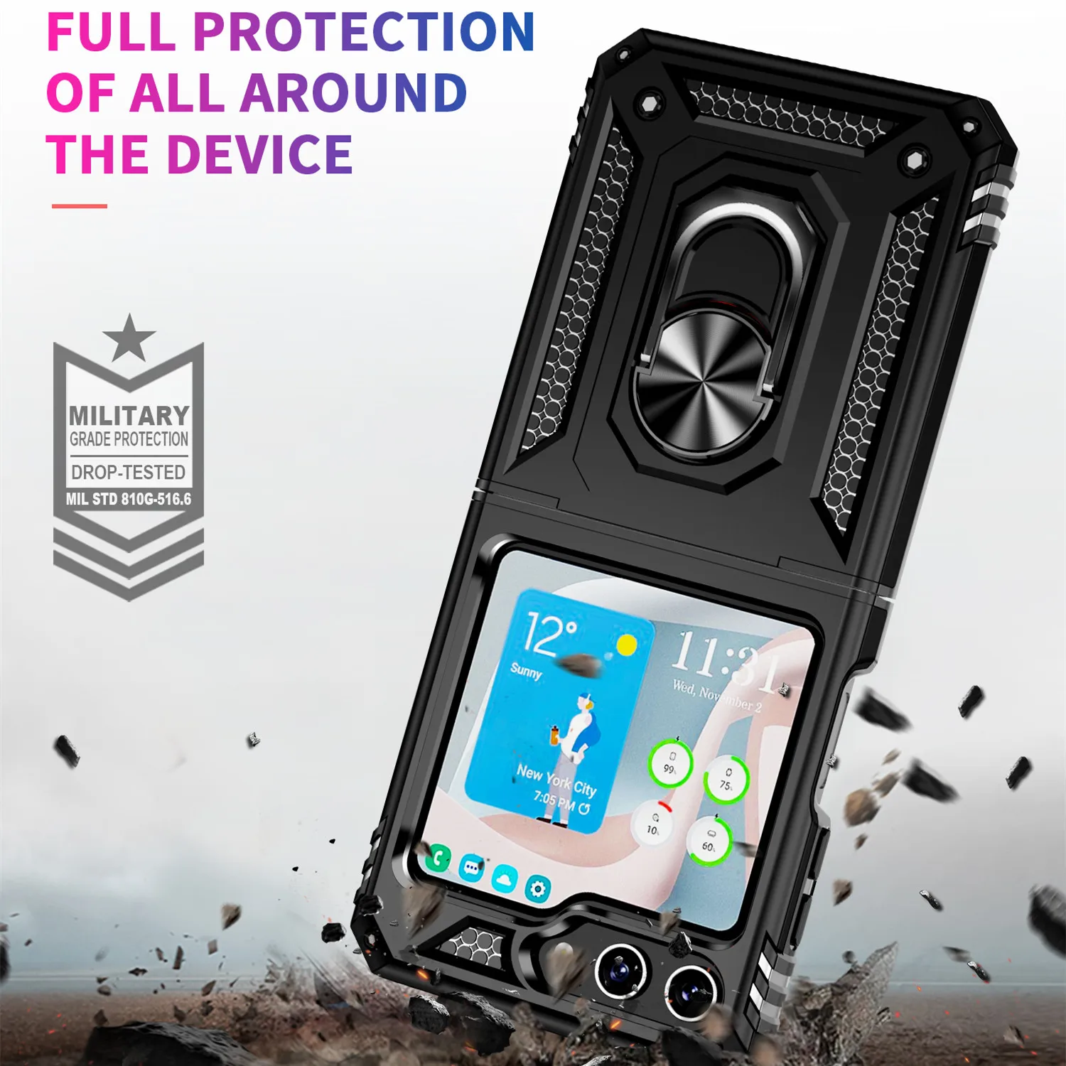 Anti-Derrapante Portátil Anel Case para Samsung Galaxy Z Flip 5 Flip3 5G Flip5 Flip4 Flip 3 4 Dupla Camada Protetora Forte Cobre . ' - ' . 4