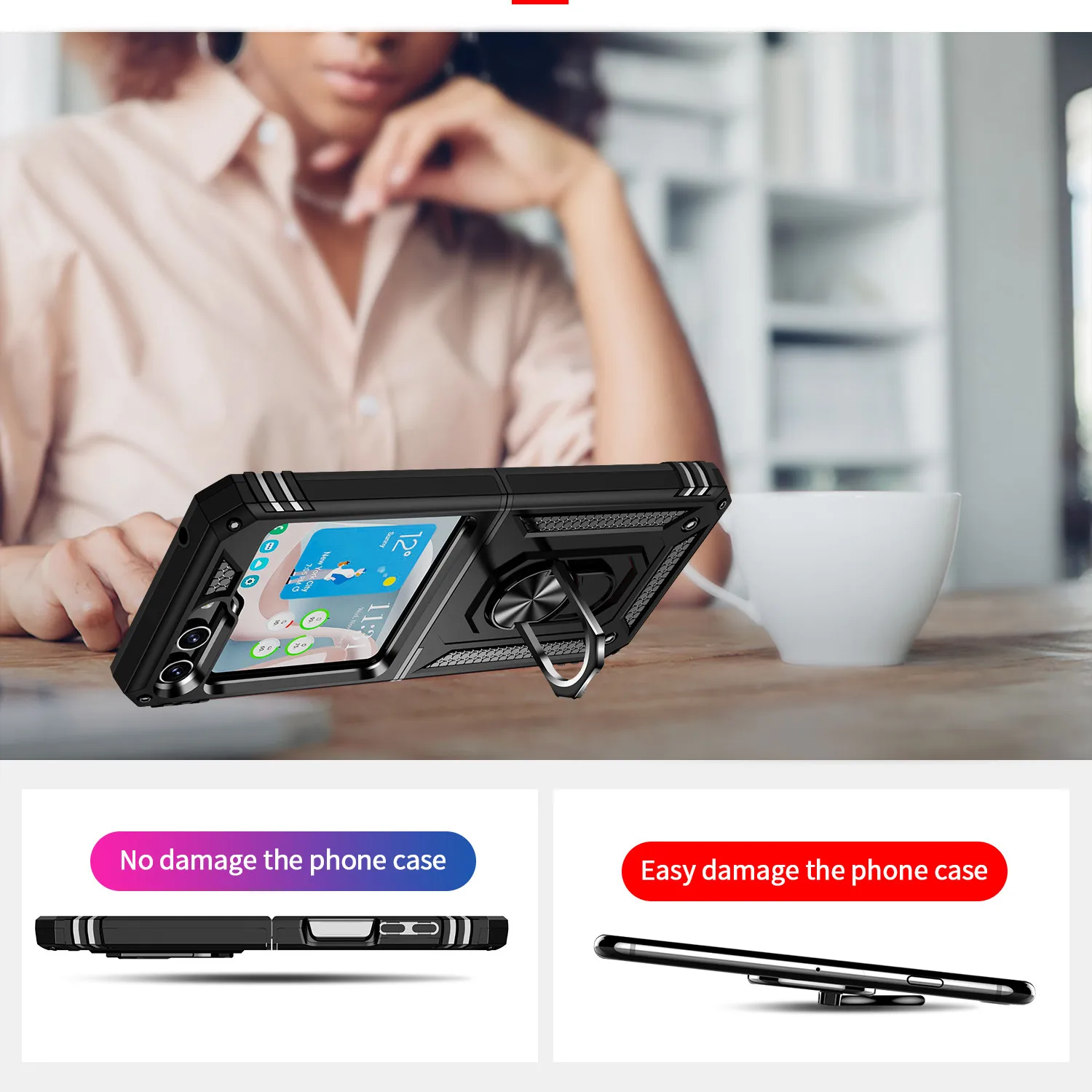 Anti-Derrapante Portátil Anel Case para Samsung Galaxy Z Flip 5 Flip3 5G Flip5 Flip4 Flip 3 4 Dupla Camada Protetora Forte Cobre . ' - ' . 5